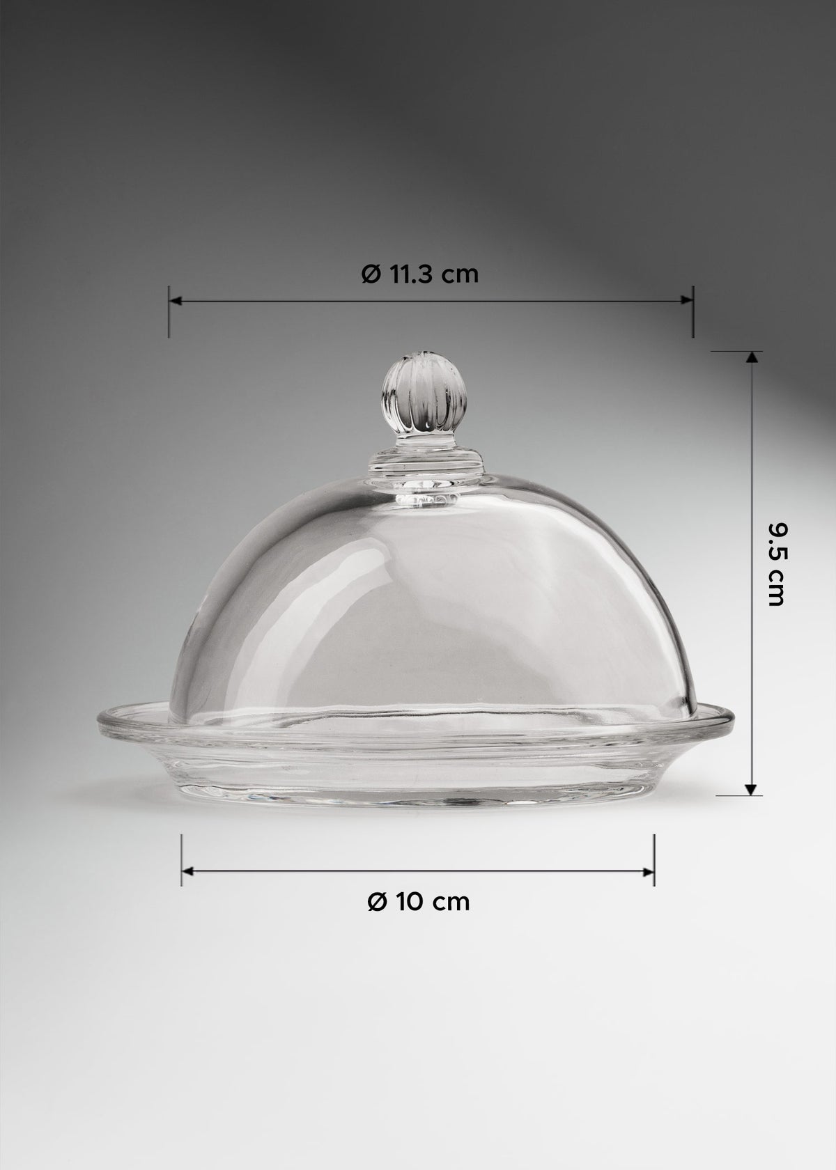 Capelo liso de vidrio transparente grado alimenticio para exhibición de postres, ideal para restaurantes, cafeterías y repostería Virel 11.3x9.5x10cm — imagen de producto