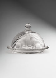 Capelo de vidrio transparente con líneas grado alimenticio para exhibición de postres, ideal para restaurantes, cafeterías y repostería Elara 13.5x9.5 cm — imagen de producto