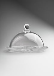 Capelo de vidrio transparente para pasteles, postres, pan y exhibición de alimentos. Alto 13 cm (5"), tapa Ø 16.5 cm (6"), plato Ø 20 cm (8") — imagen de producto