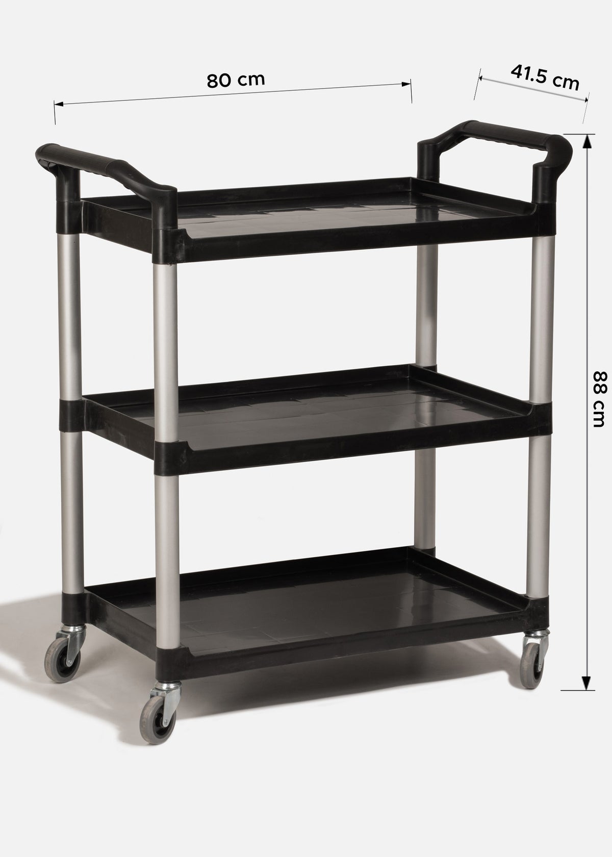 Carro de servicio de plástico negro con ruedas giratorias 80x41.5x88 cm — imagen de producto