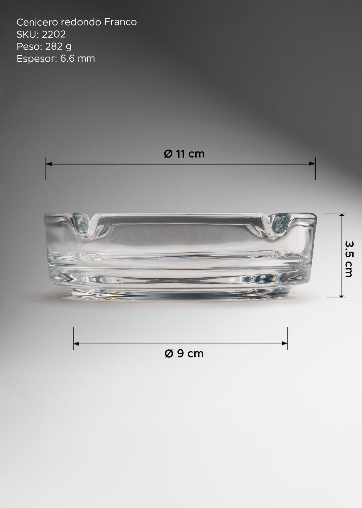 Cenicero de vidrio transparente redondo Franco Ø 11 cm — imagen de producto