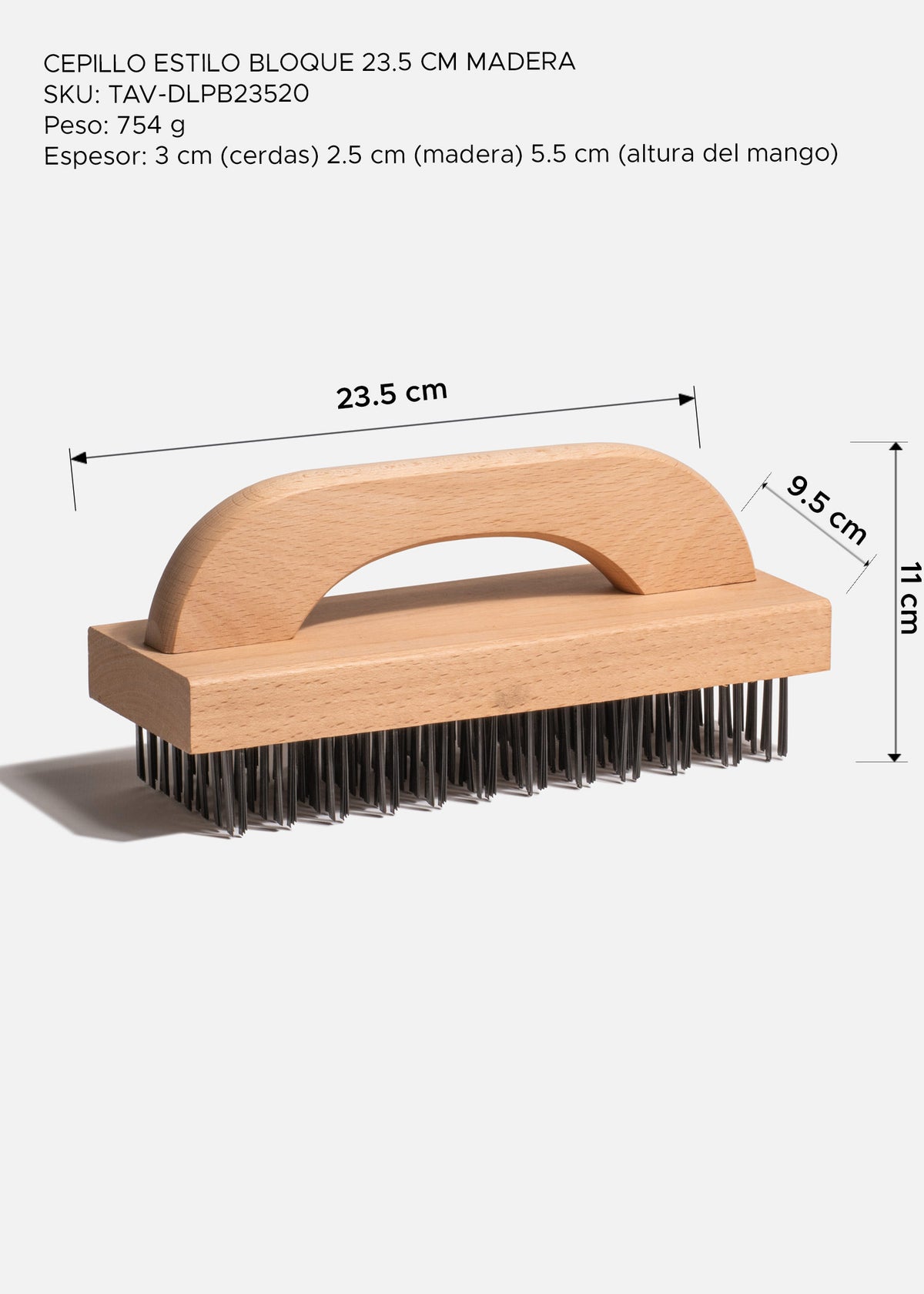 Cepillo de alambre para limpieza de parrillas y planchas con mango de madera con cerdas de acero  23.5 cm — imagen de producto