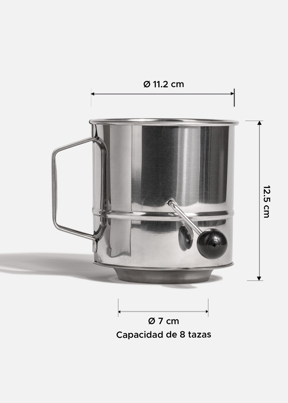 Cernidor para harina con manija de acero inoxidable plata con capacidad de 8 tazas / 2 L — imagen de producto