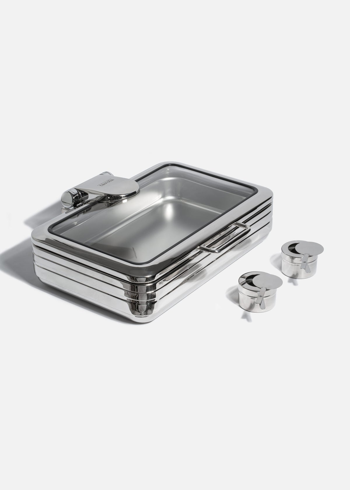 Chafer de inducción acero inoxidable con tapa de cierre lento y vidrio de acero inoxidable plata rectangular Glanz NSF 9 L — imagen de producto