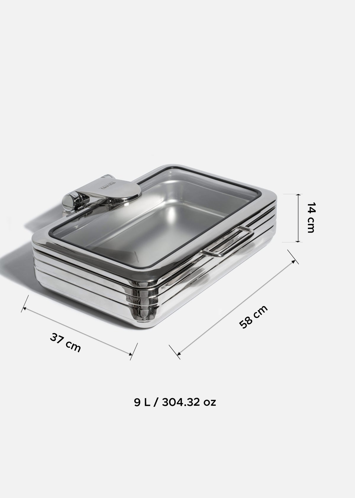 Chafer de inducción acero inoxidable con tapa de cierre lento y vidrio de acero inoxidable plata rectangular Glanz NSF 9 L — imagen de producto