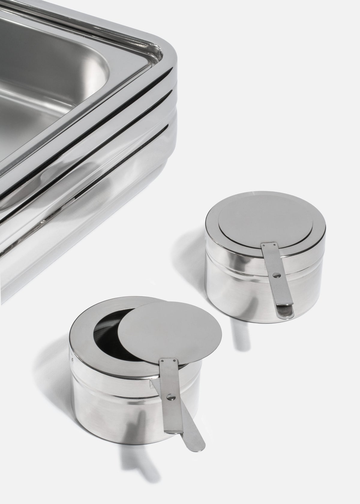 Chafer de inducción acero inoxidable con tapa de cierre lento y vidrio de acero inoxidable plata rectangular Glanz NSF 9 L — imagen de producto