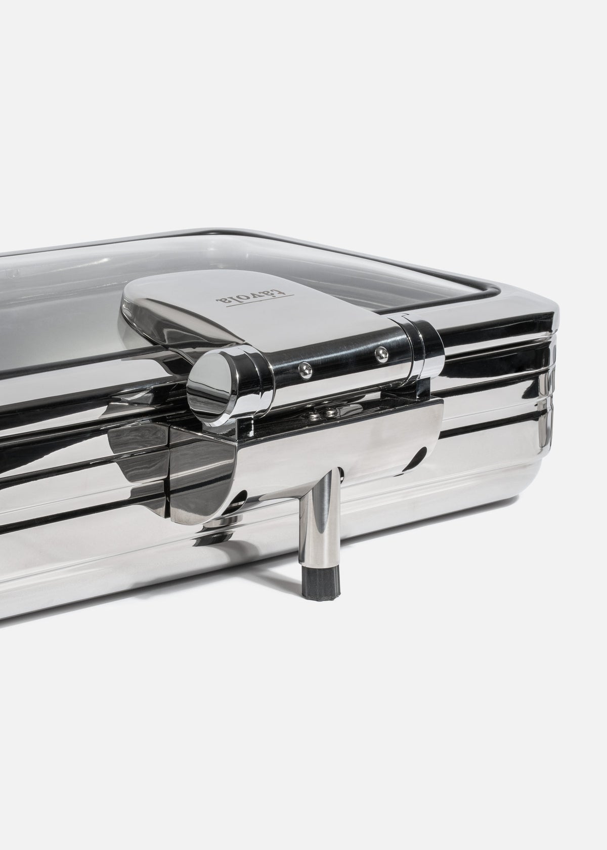 Chafer de inducción acero inoxidable con tapa de cierre lento y vidrio de acero inoxidable plata rectangular Glanz NSF 9 L — imagen de producto