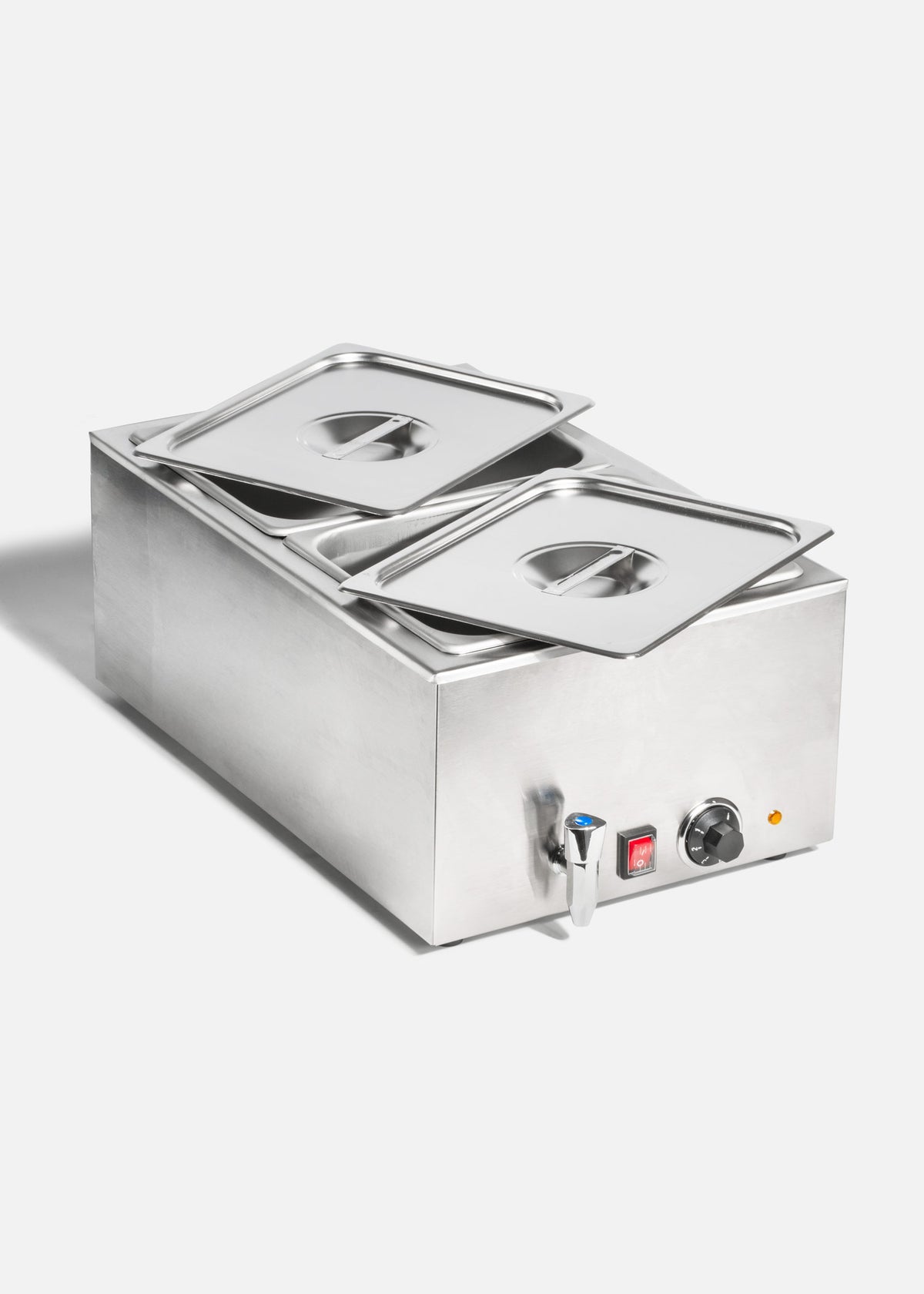 Chafer eléctrico de acero inoxidable plata con 2 insertos medios 9 Litros c/u 1200 watts 11OV — imagen de producto