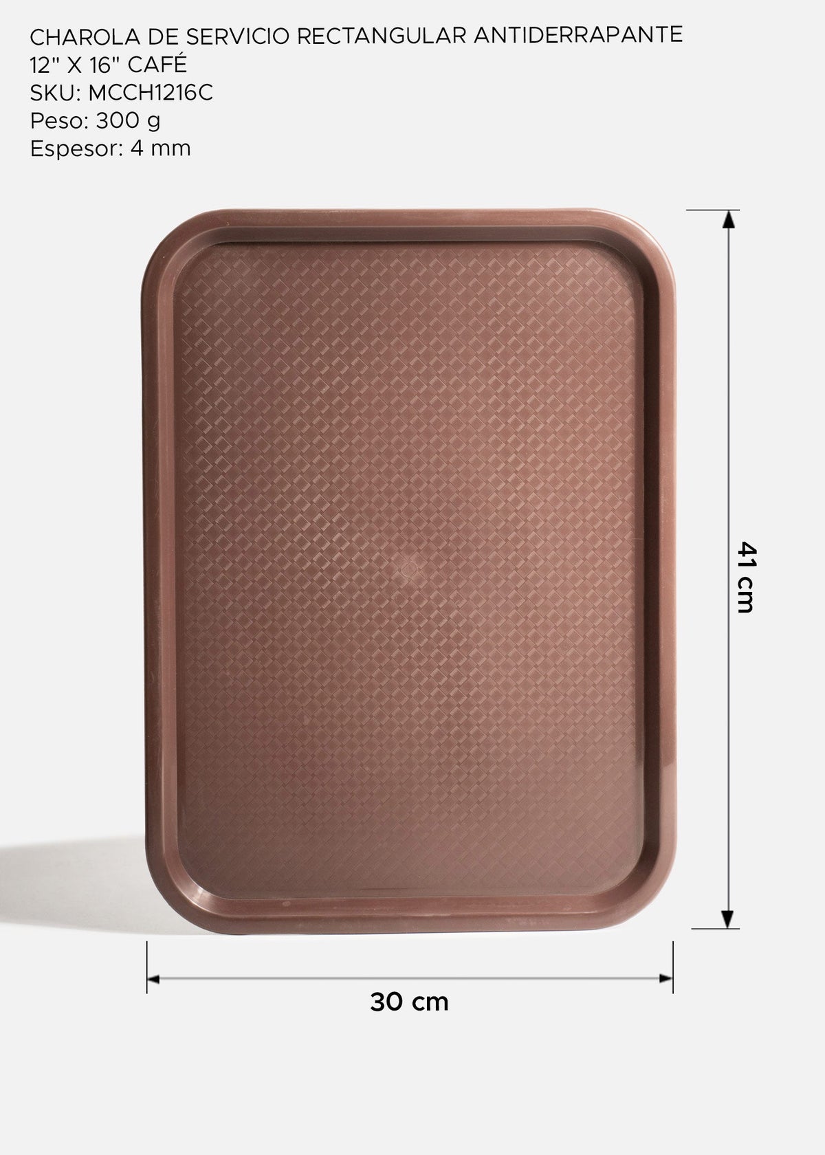 Charola de servicio rectangular de plástico antiderrapante café de servicio profesional para mesero 41x30 cm — imagen de producto