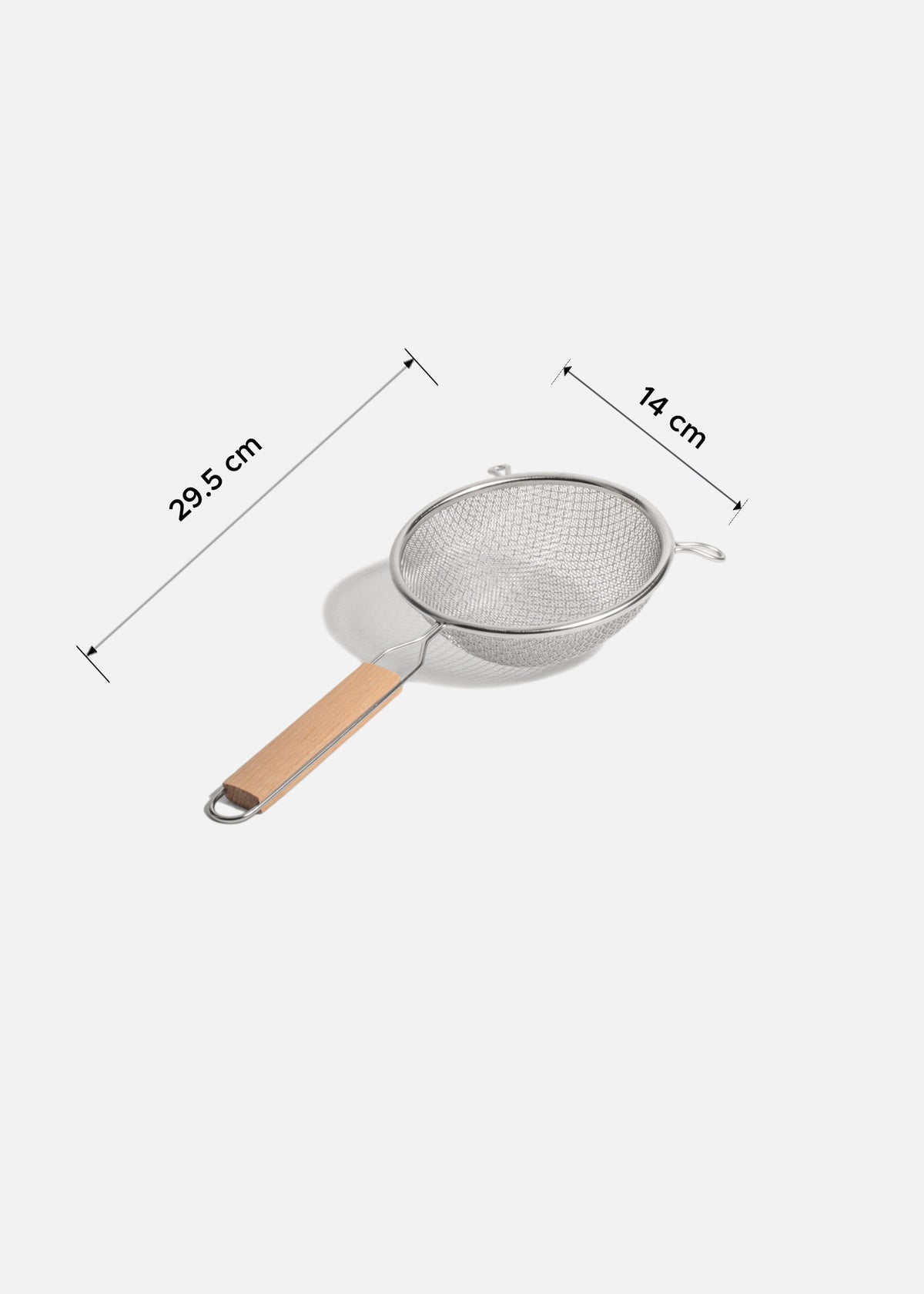 Coladores de acero inoxidable plata doble malla mango de madera 14, 18, 20 y 27 cm — imagen de producto, vista 13