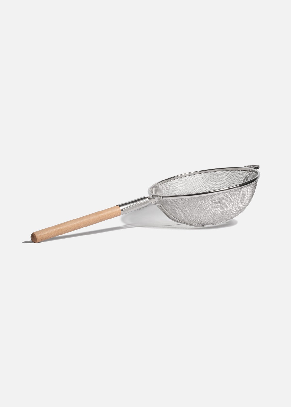 Colador de acero inoxidable plata doble malla mango de madera con refuerzo 35 cm — imagen de producto, vista 1