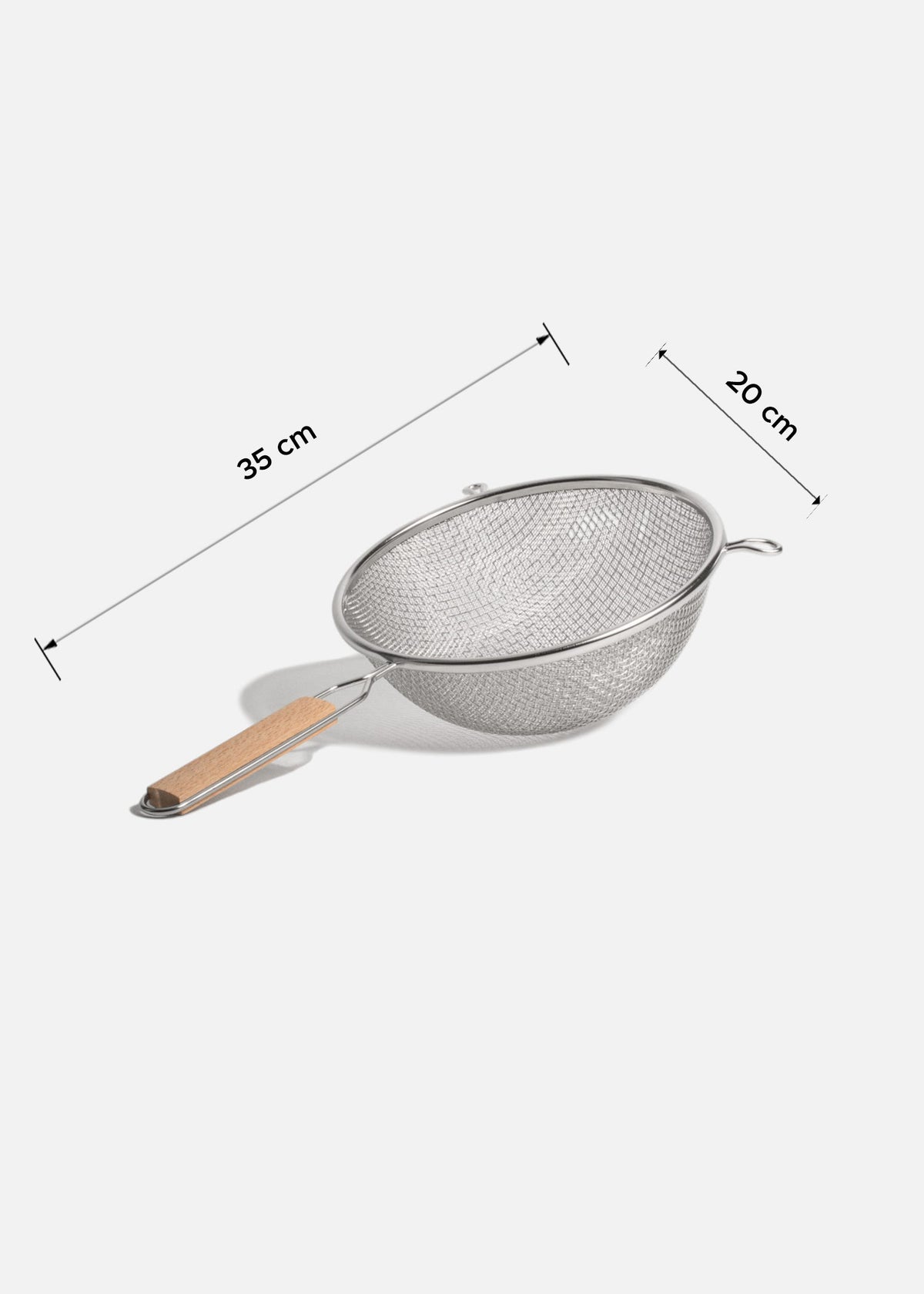 Coladores de acero inoxidable plata doble malla mango de madera 14, 18, 20 y 27 cm — imagen de producto, vista 10