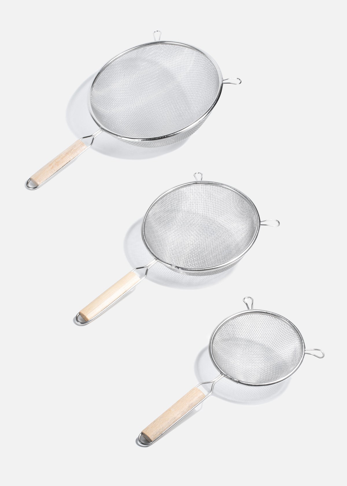 Colador redondo doble malla de acero inoxidable plata 6", 8" y 10" — imagen de producto