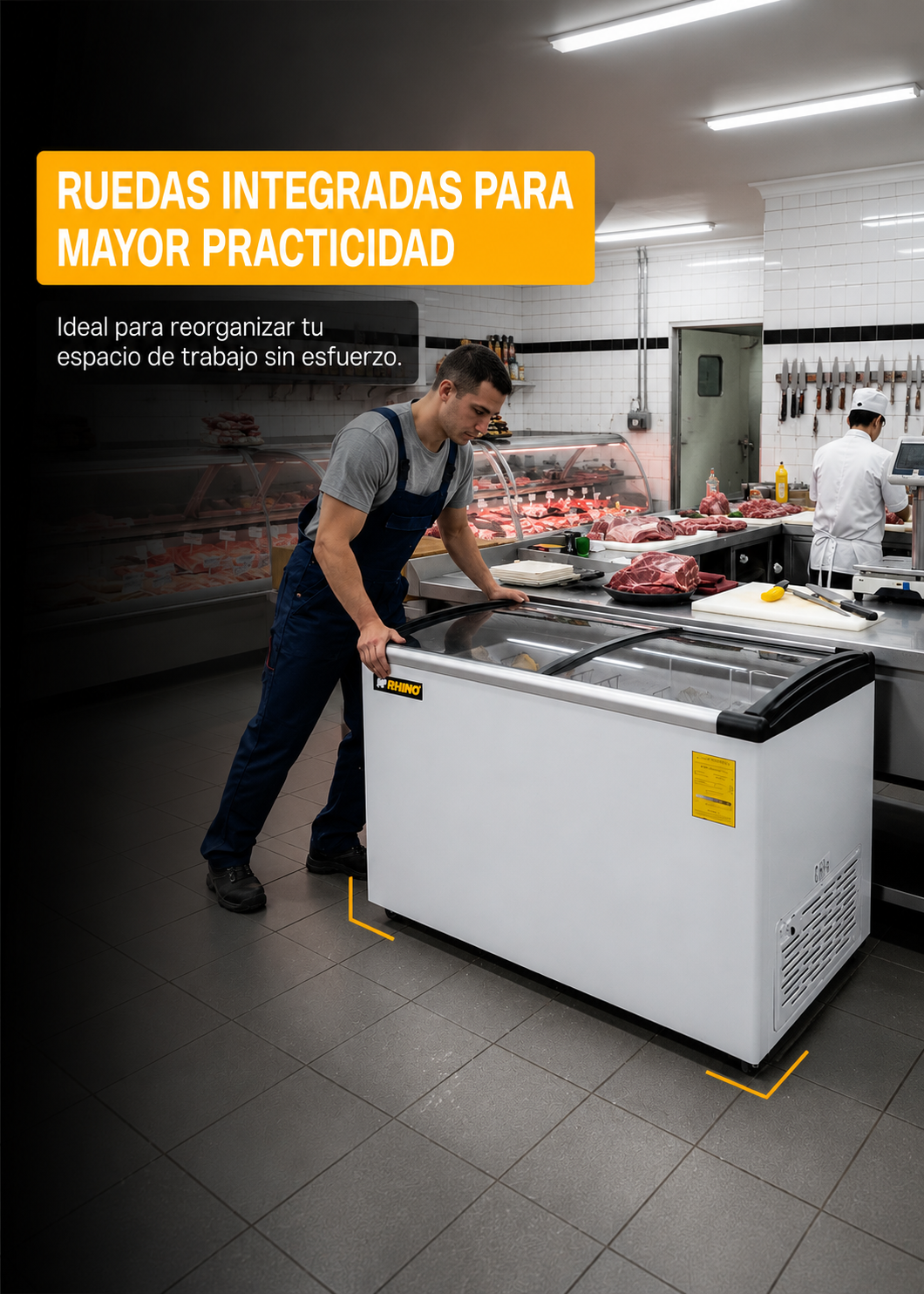 Congelador / refrigerador horizontal exhibidor función dual tapa de cristal curvo de 5° a -24° C 7 pies / 190 L. Material interno acero pre-revestido. Largo 110.5 cm, ancho 60.6 cm, alto 82.5 cm. Rhino CONGECRI-7C — imagen de producto