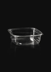 Contenedor cuadrado de pet transparente 11.4x11.4 cm, 8 oz para restaurantes, cafeterias, panaderias, heladerias, dark kitchens y delivery