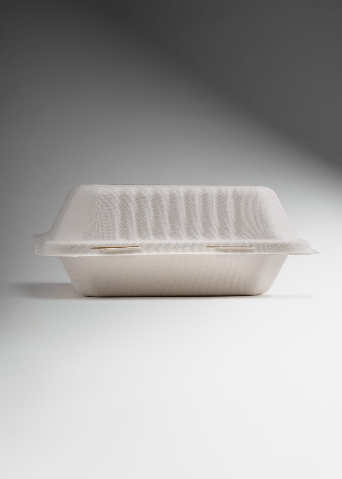 Contenedor para alimentos cuadrado de bagazo de caña blanco Clamshell 20x20 cm — imagen de producto