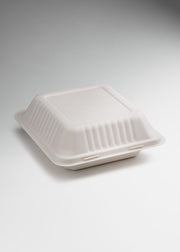 Contenedor para alimentos cuadrado de bagazo de caña blanco Clamshell 20x20 cm — imagen de producto