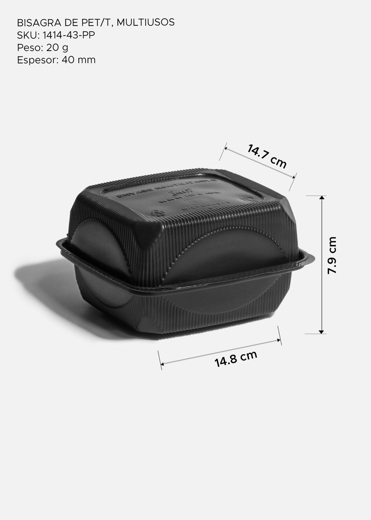 Contenedor negro para alimentos take out y delivery