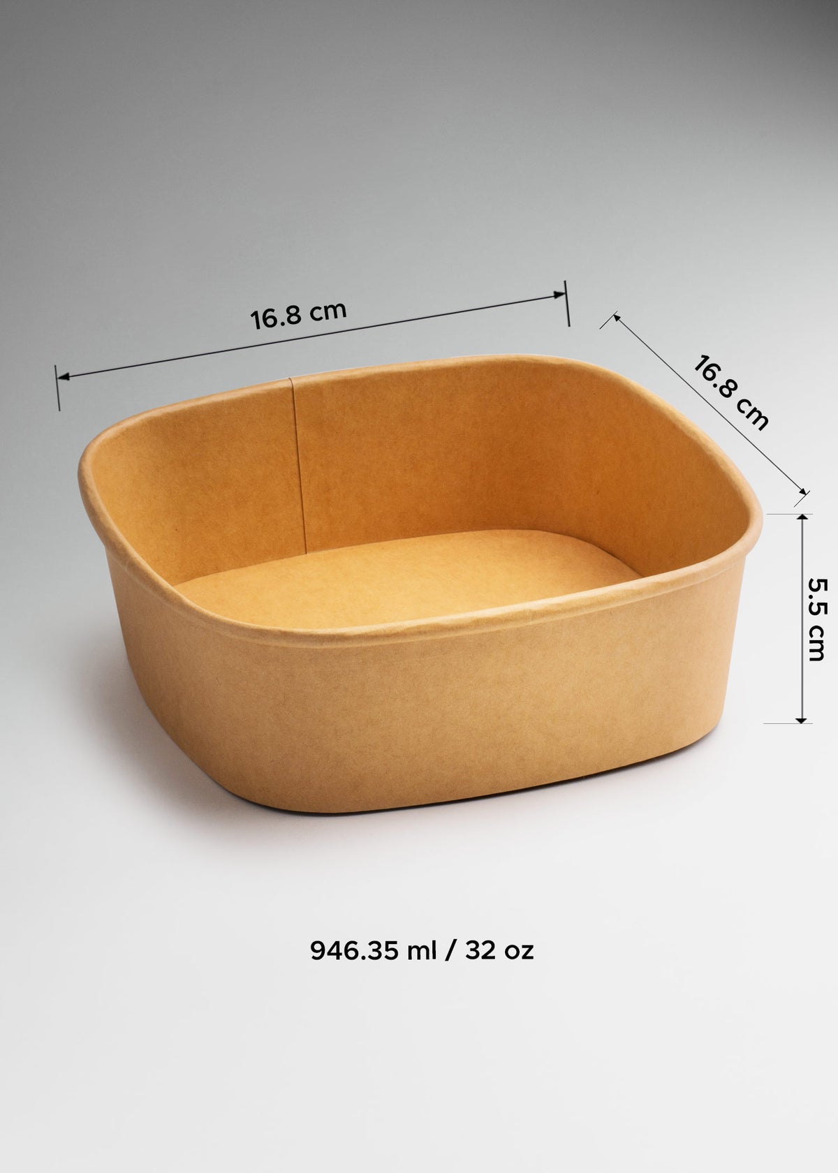 Contenedor desechable cuadrado de papel kraft café premium 32 oz — imagen de producto
