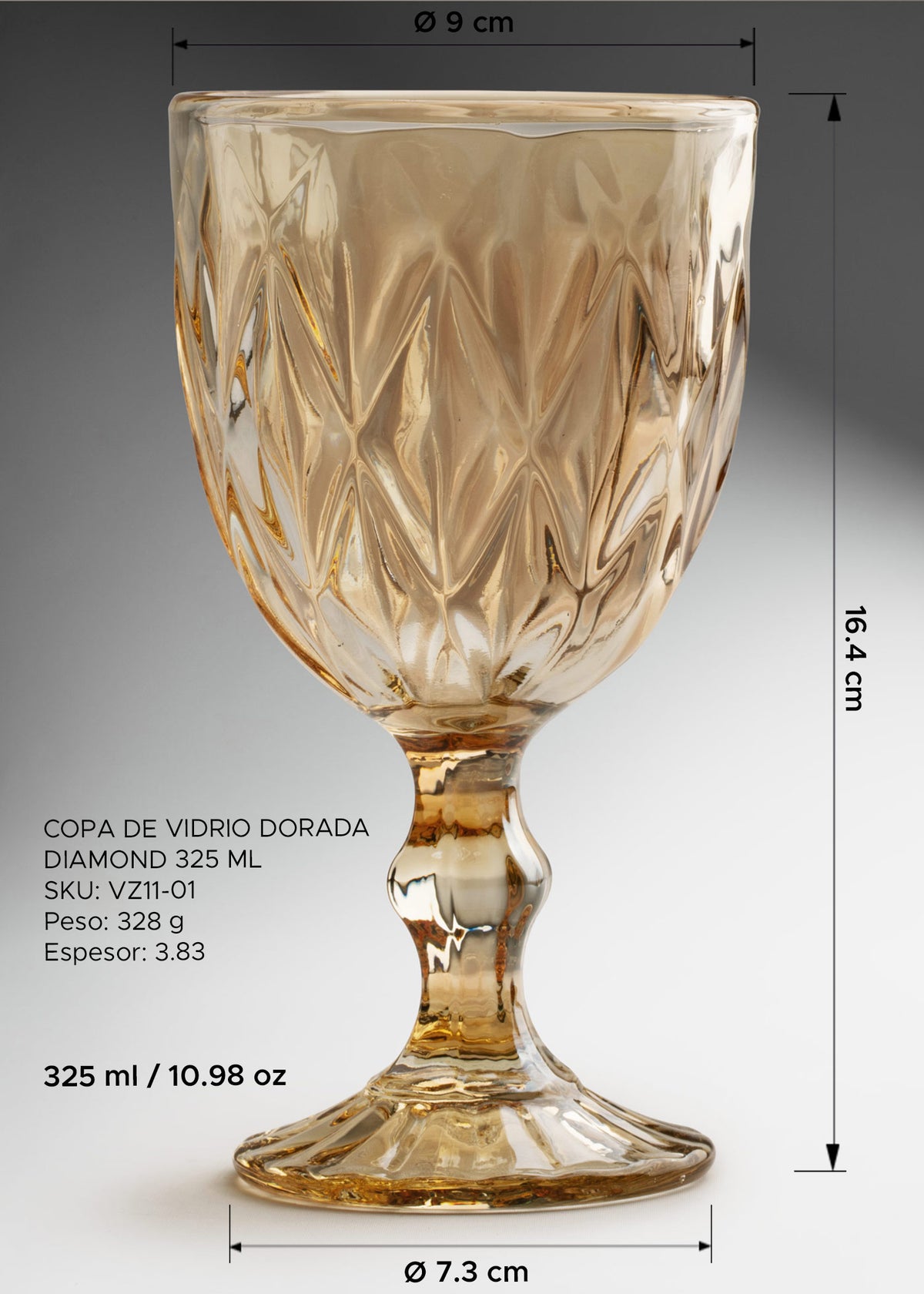 Copa de vidrio elegante para vino y coctelería dorada Diamond 325 ml — imagen de producto