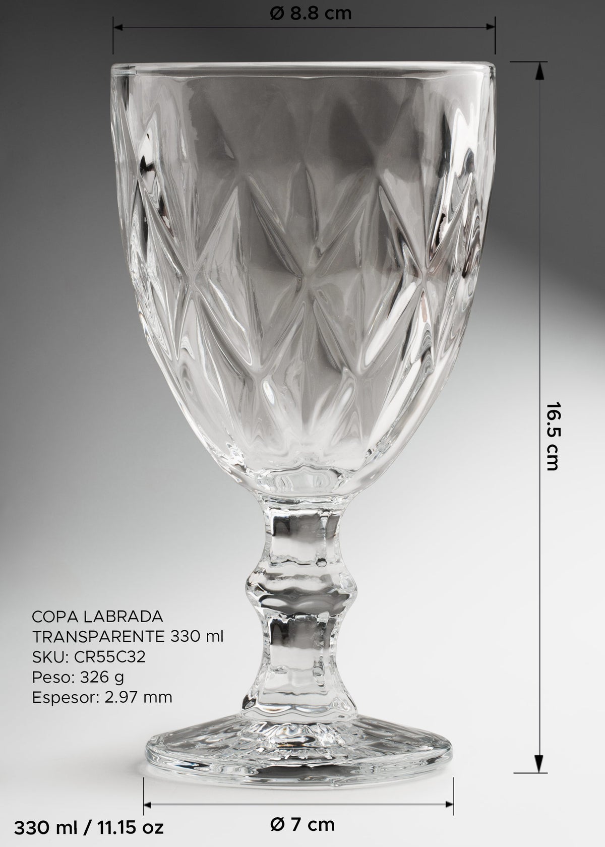 Copa elegante para agua de vidrio transparente Diamond 330 ml — imagen de producto
