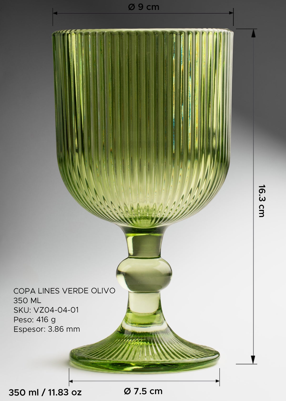 Copa para agua de vidrio verde olivo elegante para bebidas y mesa Lines 350 ml — imagen de producto