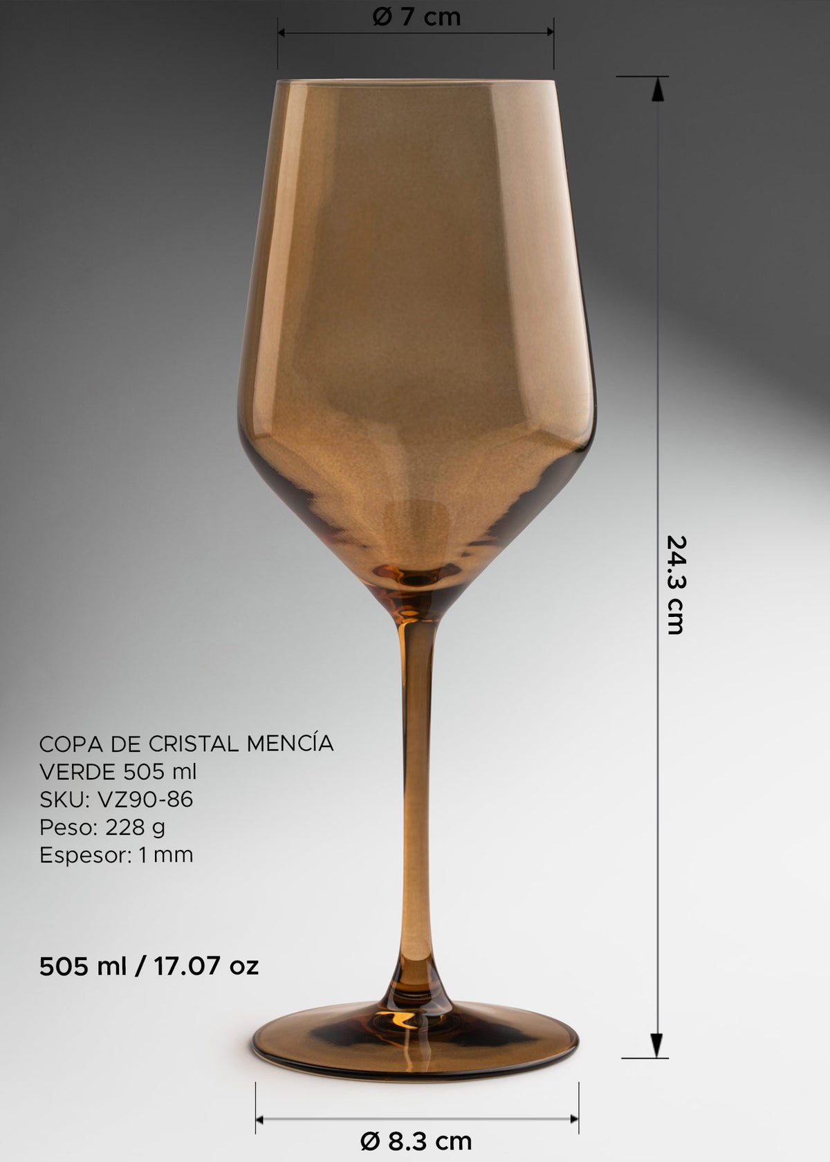 Copa elegante de cristal pintado ocre para coctelería premium Mencía 505 ml — imagen de producto