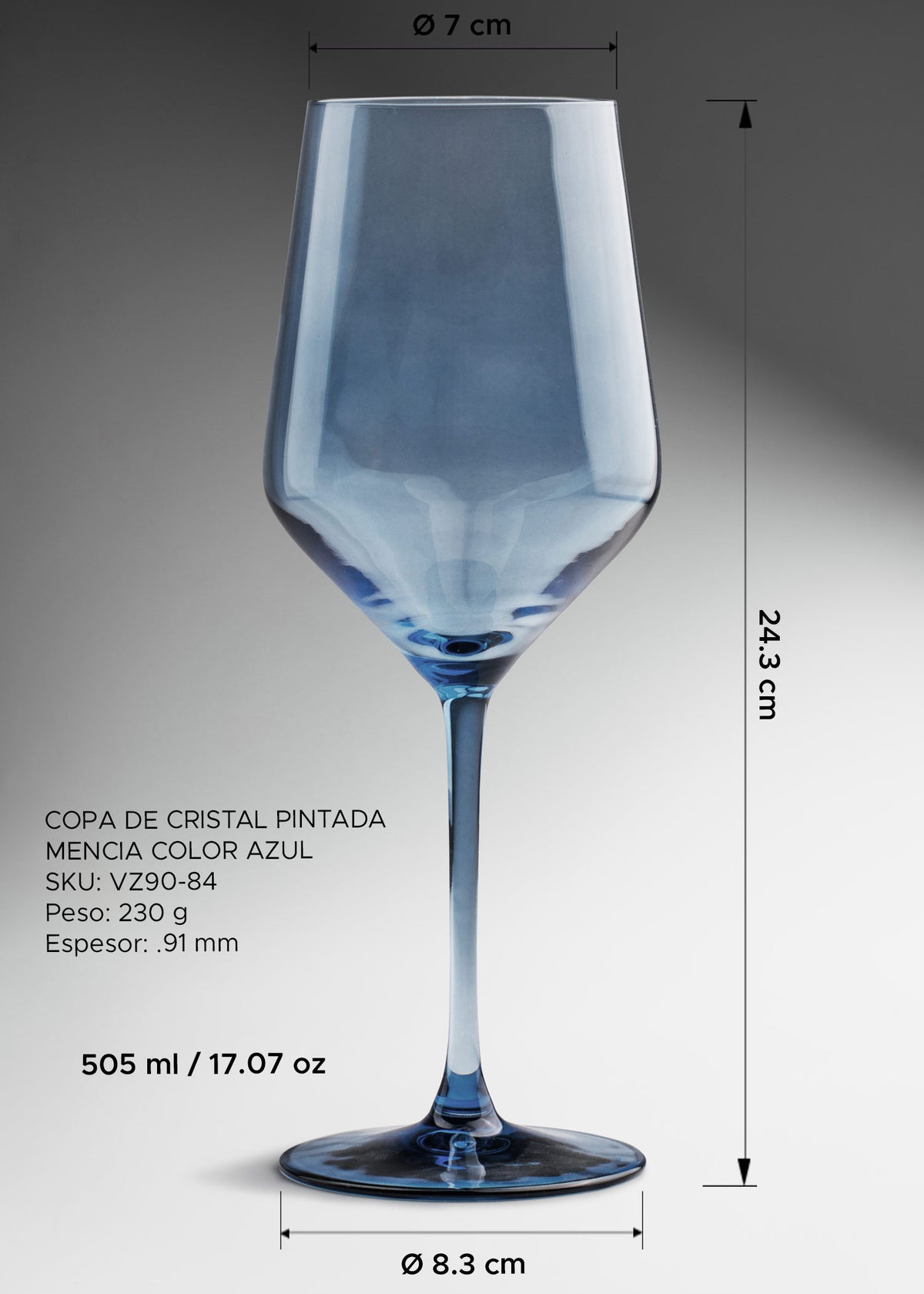 Copa elegante para coctelería premium de cristal pintado azul Mencía 505 ml — imagen de producto