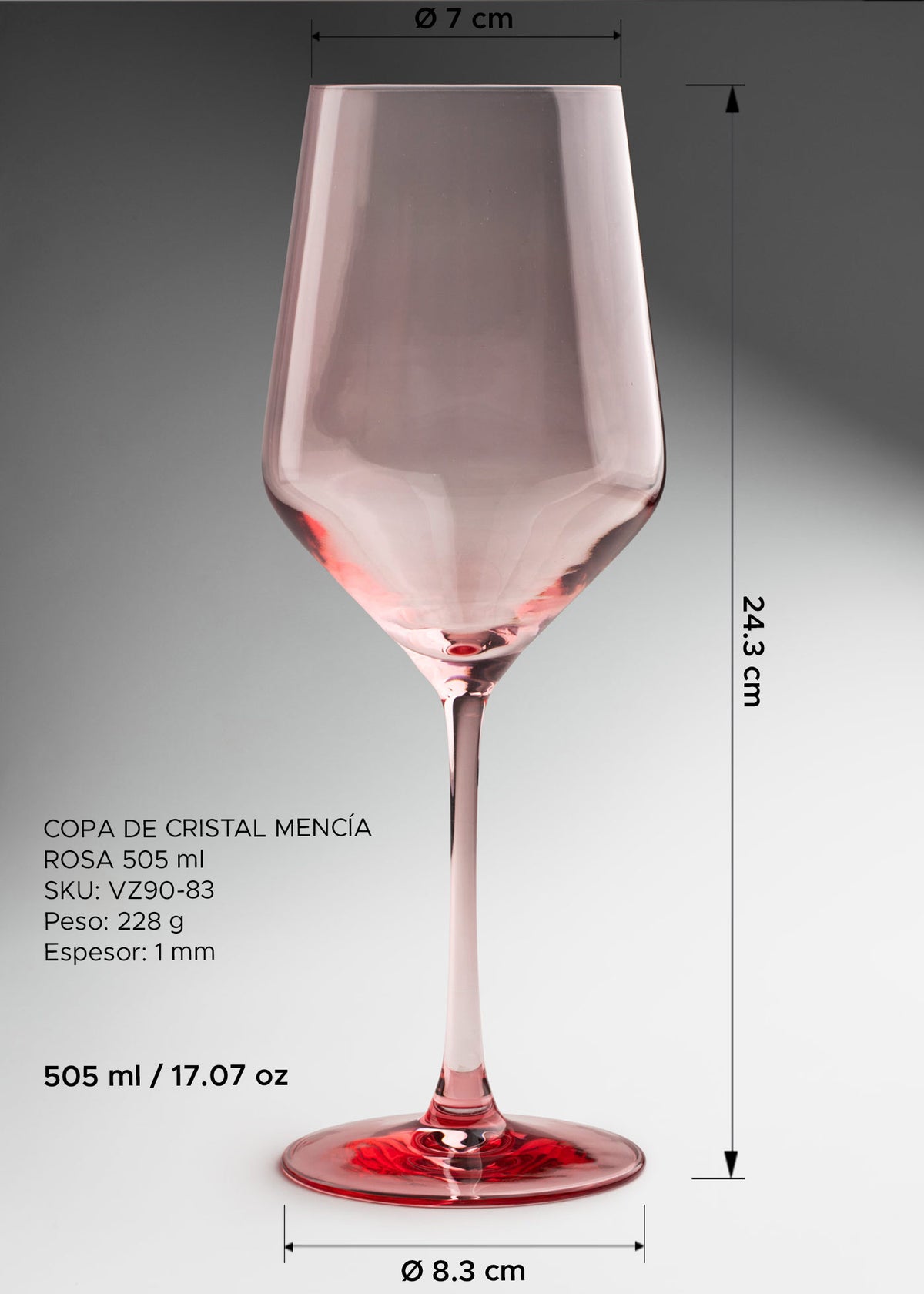 Copa elegante de cristal pintado rosa para coctelería premium Mencía 505 ml — imagen de producto
