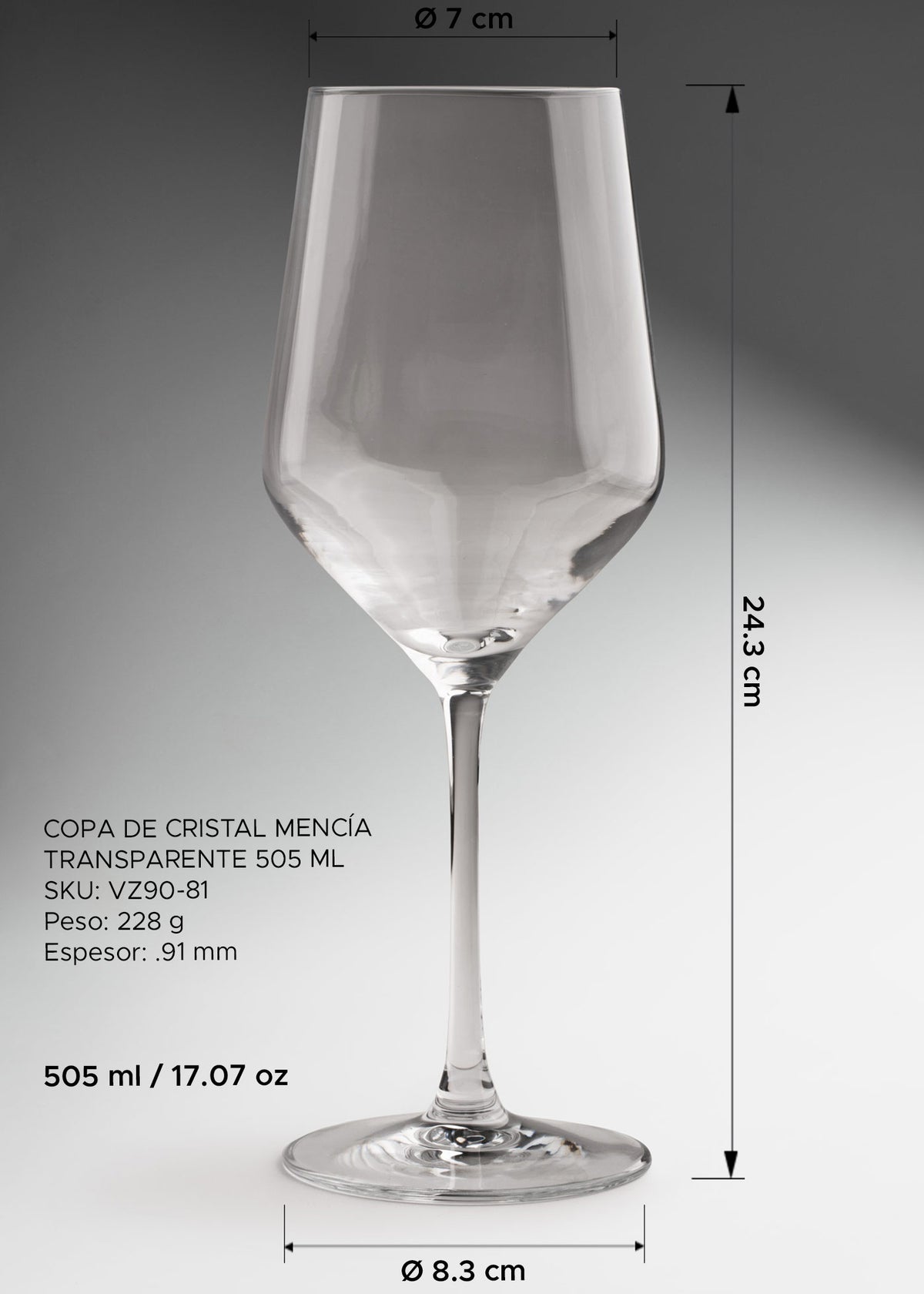 Copa elegante de cristal transparente para vino tinto y coctelería premium Mencía 505 ml — imagen de producto