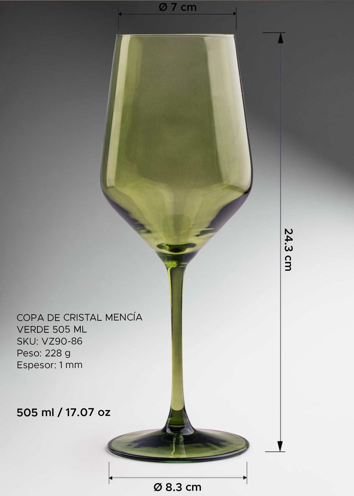 Copa elegante de cristal pintado verde para coctelería premium 505 ml — imagen de producto