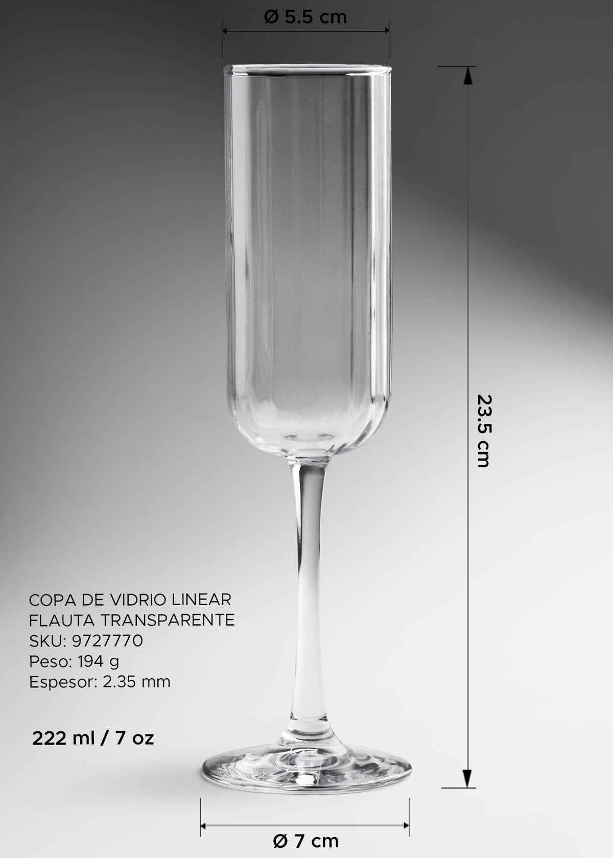 Copa Linear de vidrio para champagne y vinos espumosos