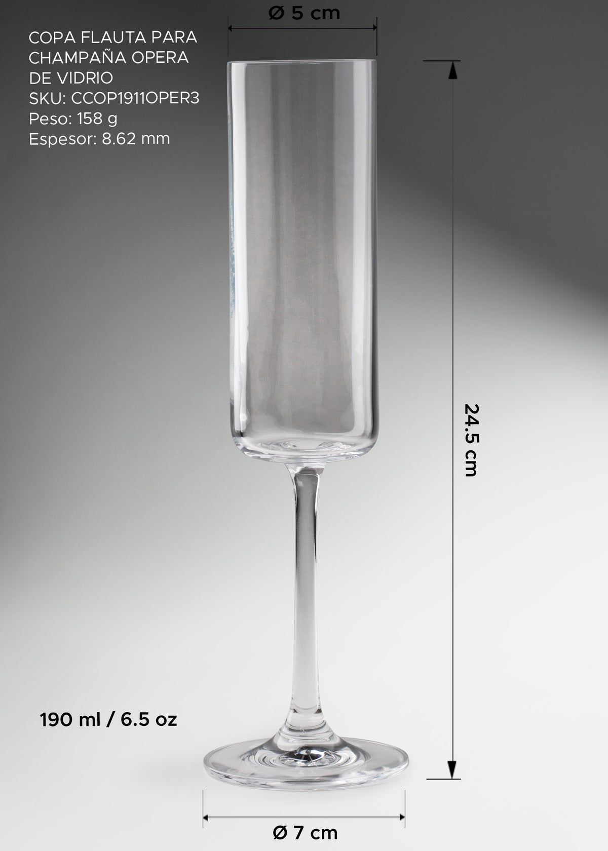 Copa flauta de vidrio transparente Opera 190 ml
