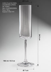 Copa flauta de vidrio transparente Opera 190 ml para restaurantes, hoteles, bares, banquetes, catering y eventos