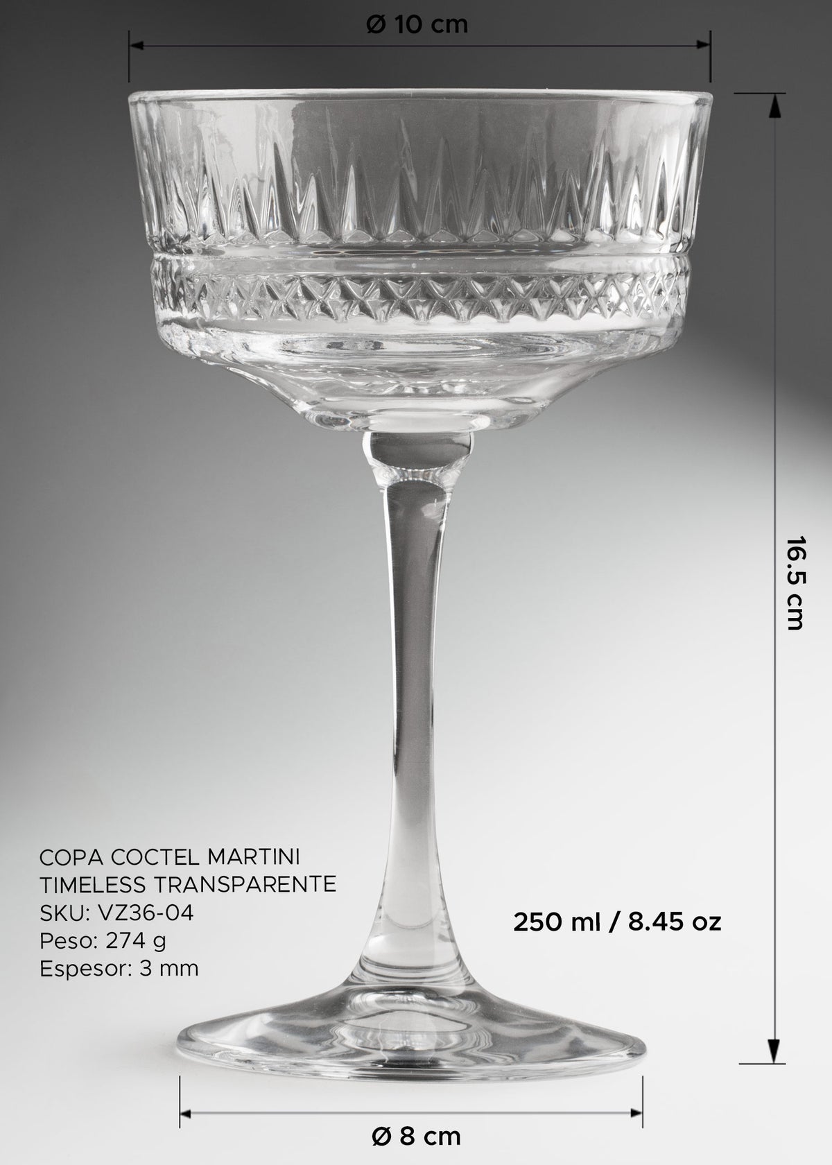 Copa Timeless transparente para martini y cocteles