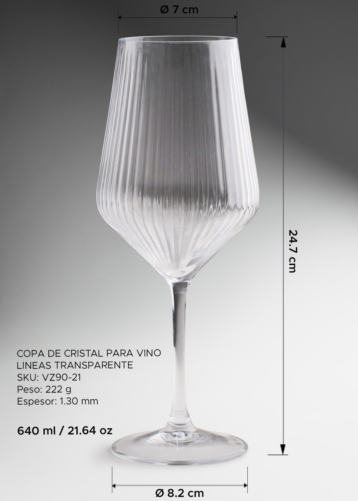 Copa para vino tinto de cristal transparente con líneas texturizadas elegante para restaurante y bar 640 ml — imagen de producto