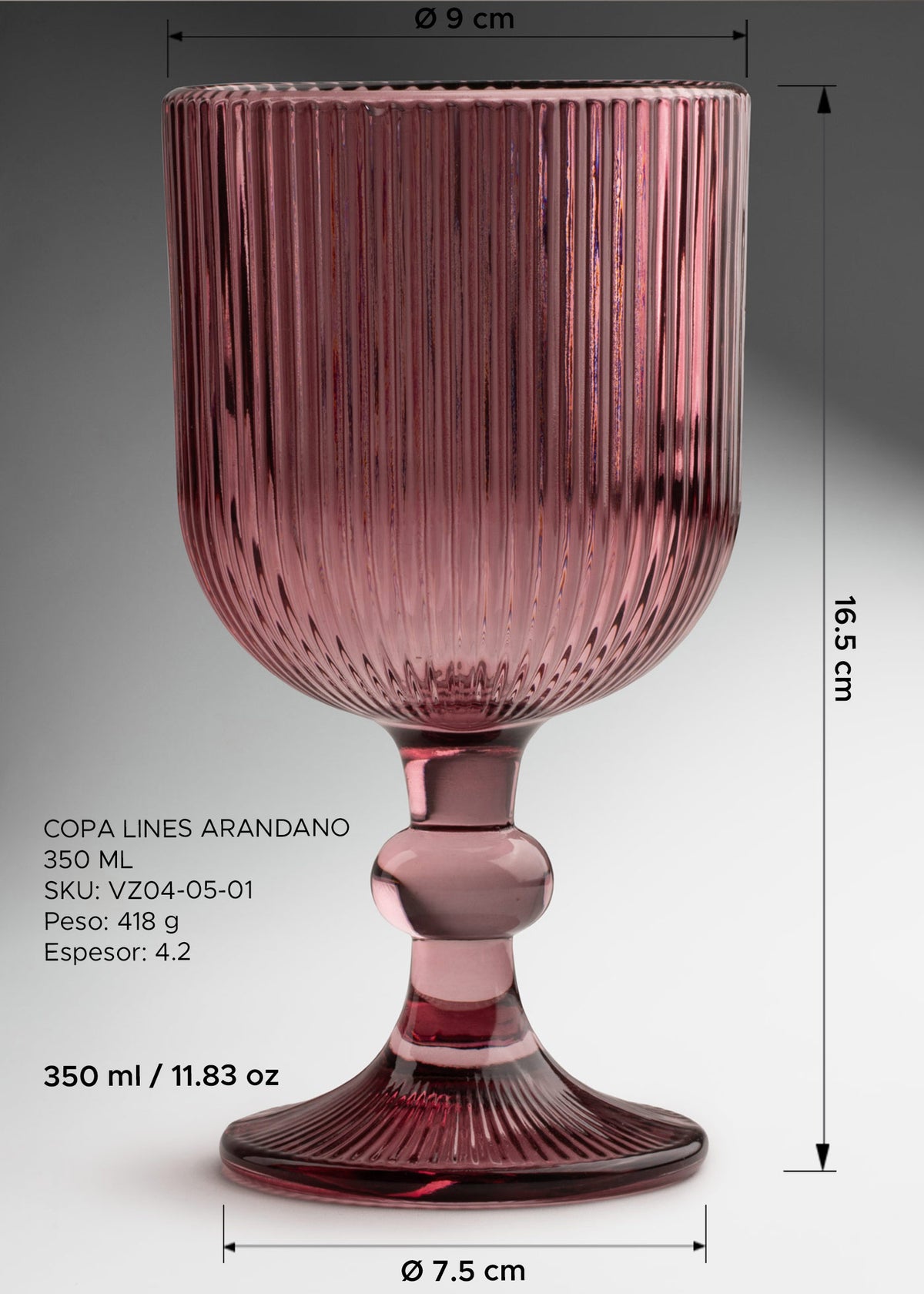 Copa de vidrio arándano elegante para bebidas Lines 350 ml — imagen de producto