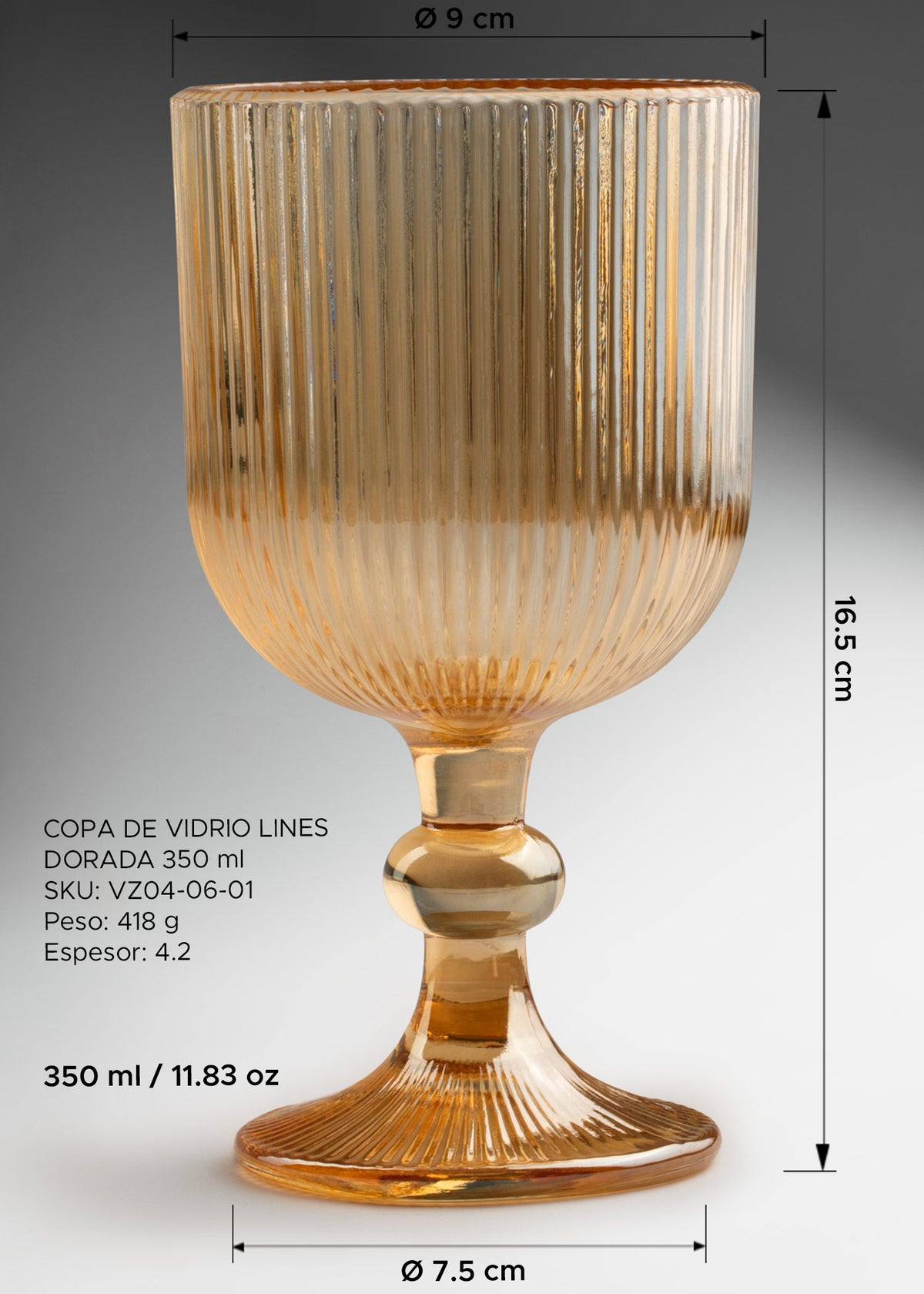 Copa de vidrio dorada elegante para bebidas Lines 350 ml — imagen de producto