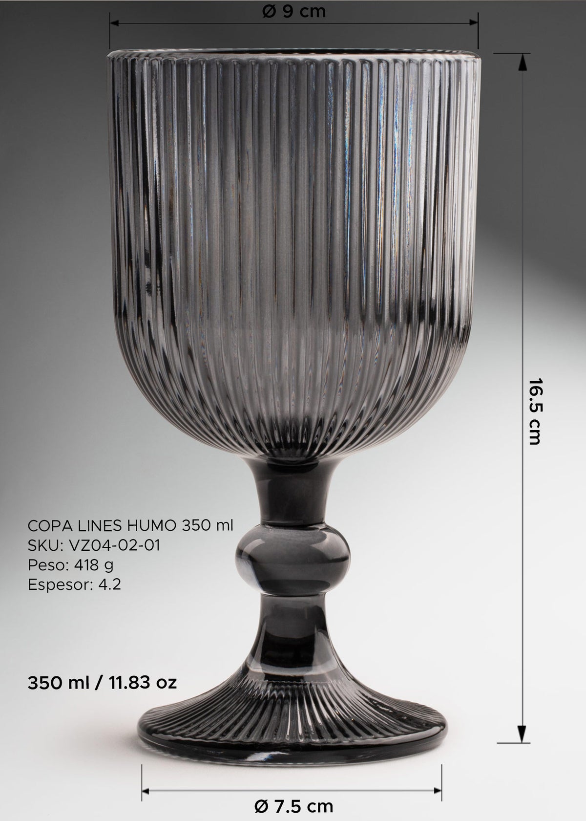 Copa de vidrio humo elegante para bebidas Lines 350 ml — imagen de producto