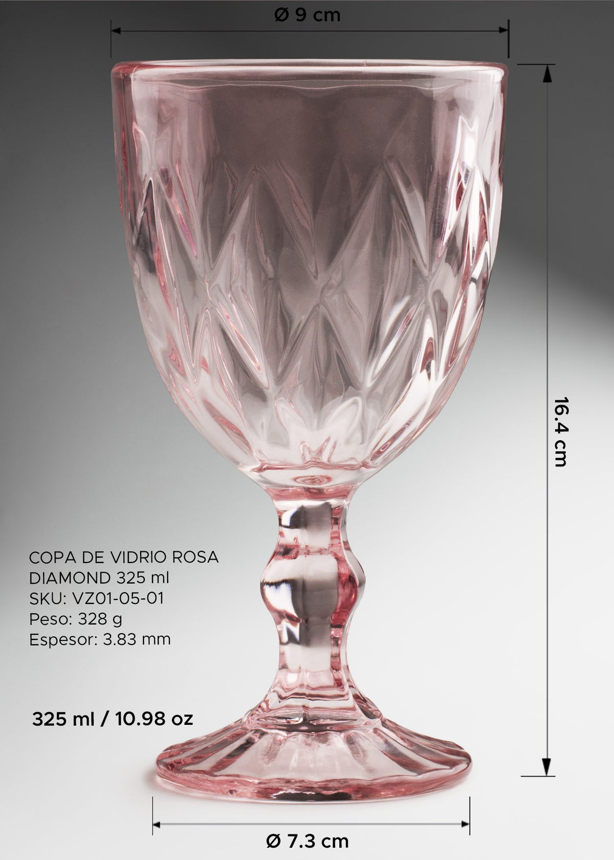 Copa de vidrio rosa Diamond 325 ml — imagen de producto