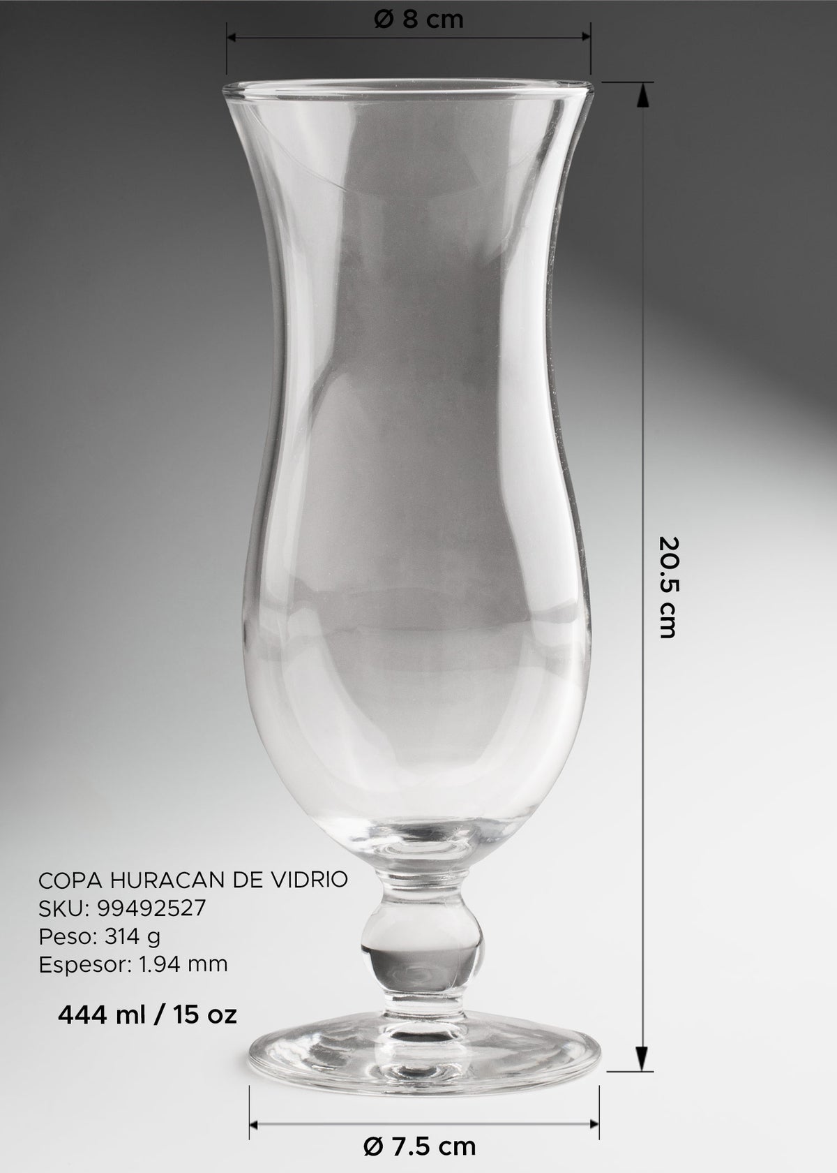 Copa de vidrio transparente para cocteles, bar y restaurante Huracán 444 ml — imagen de producto