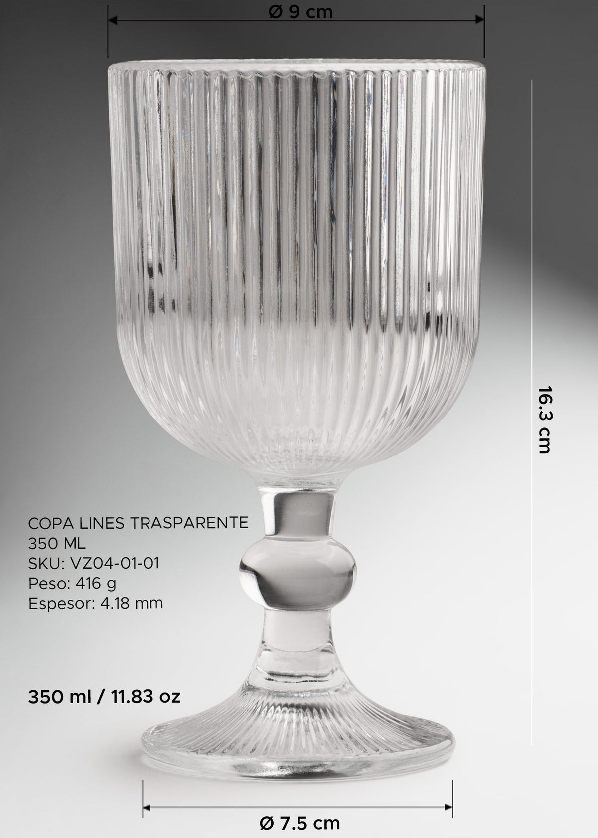 Copa de vidrio transparente elegante  para bebidas Lines 350 ml — imagen de producto
