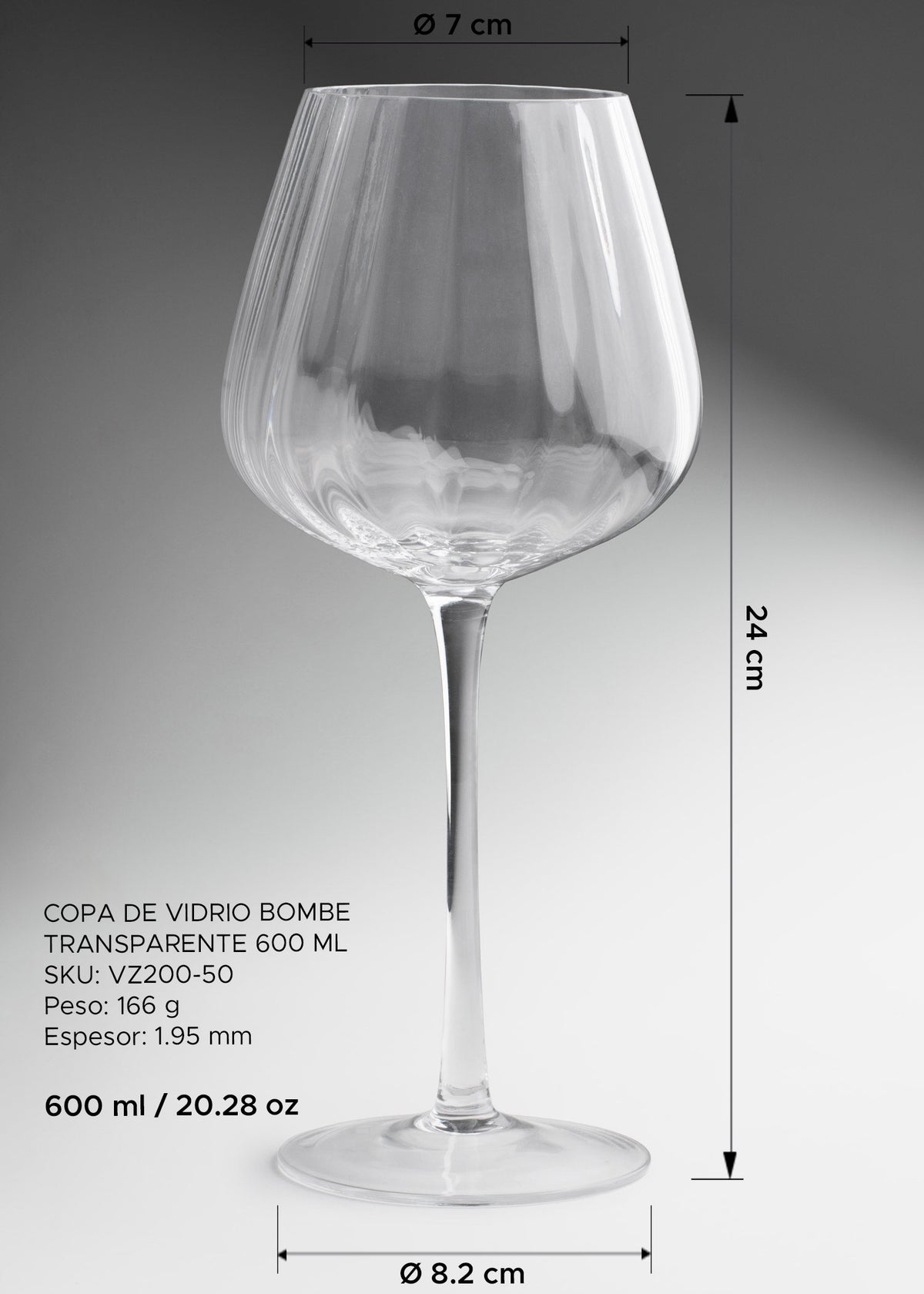 Copa para vino tinto de vidrio transparente elegante para restaurante y bar Bombe 600 ml — imagen de producto
