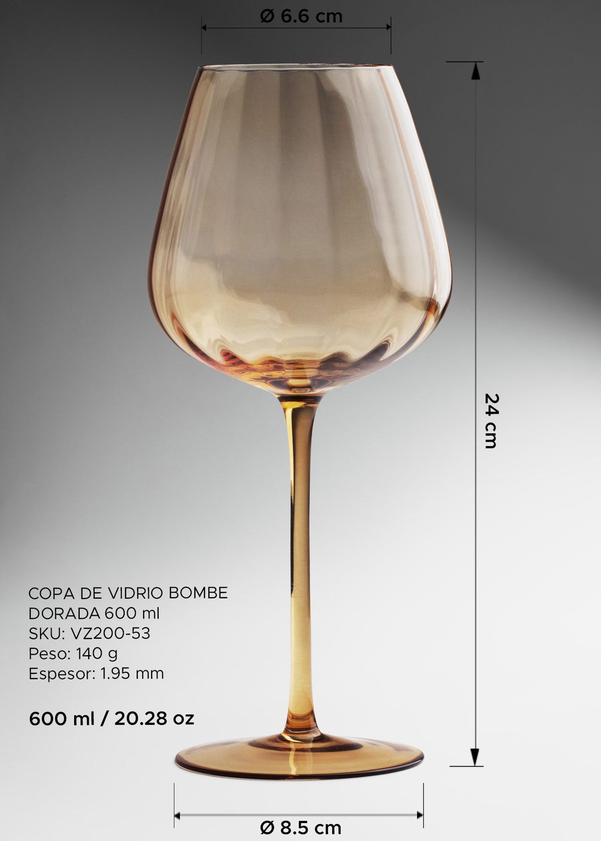 Copa de vidrio dorada elegante para restaurante y bar Bombe 600 ml — imagen de producto
