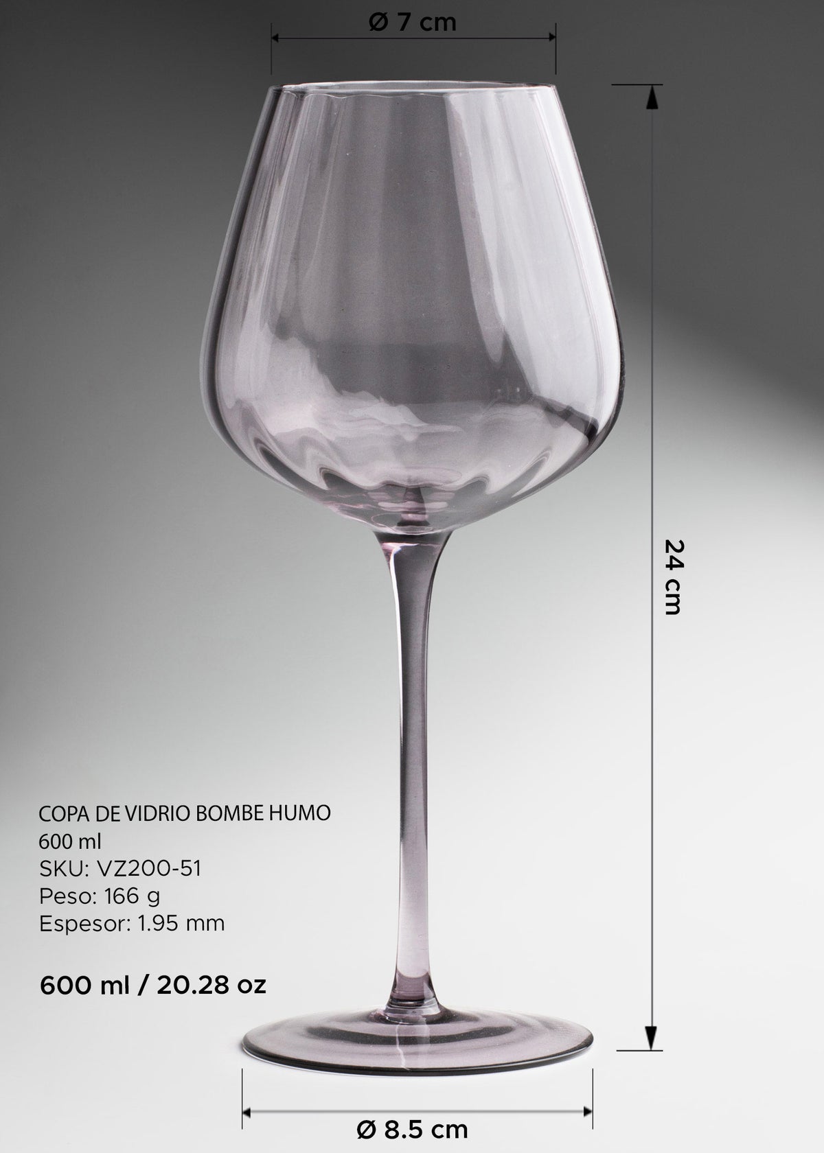 Copa de vidrio humo elegante para restaurante y bar Bombe 600 ml — imagen de producto