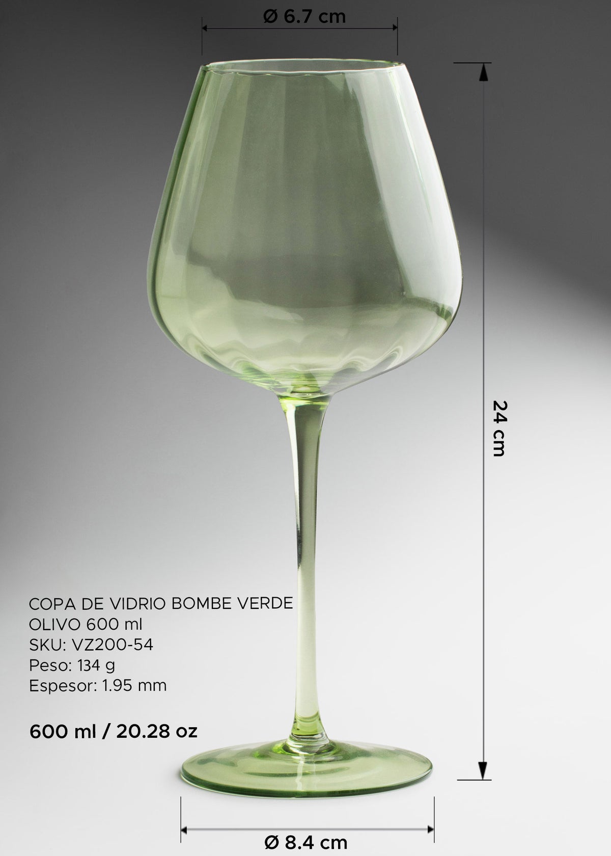Copa para vino de vidrtio verde olivo elegante para restaurante y bar Bombe 600 ml — imagen de producto