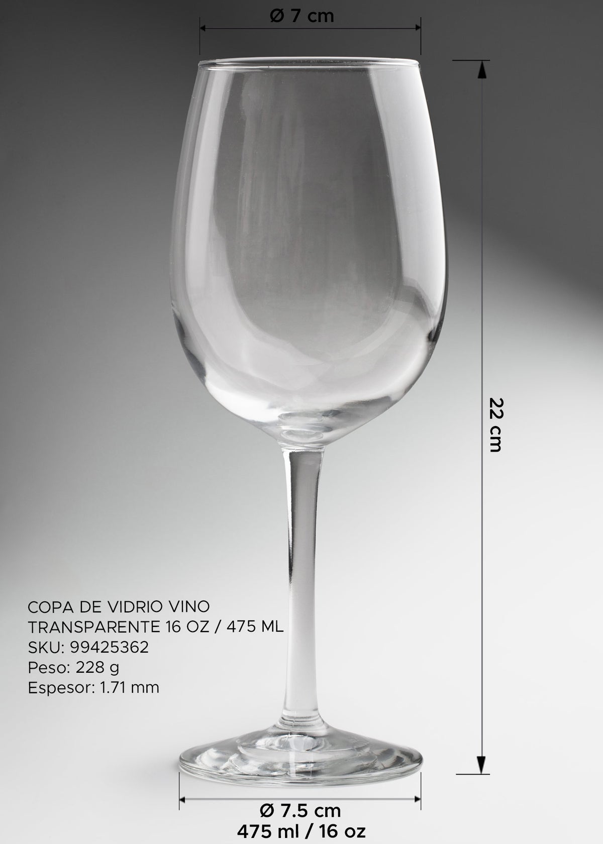Copa de vidrio transparente ideal para vino tinto y servicio profesional 475 ml (16 oz) — imagen de producto