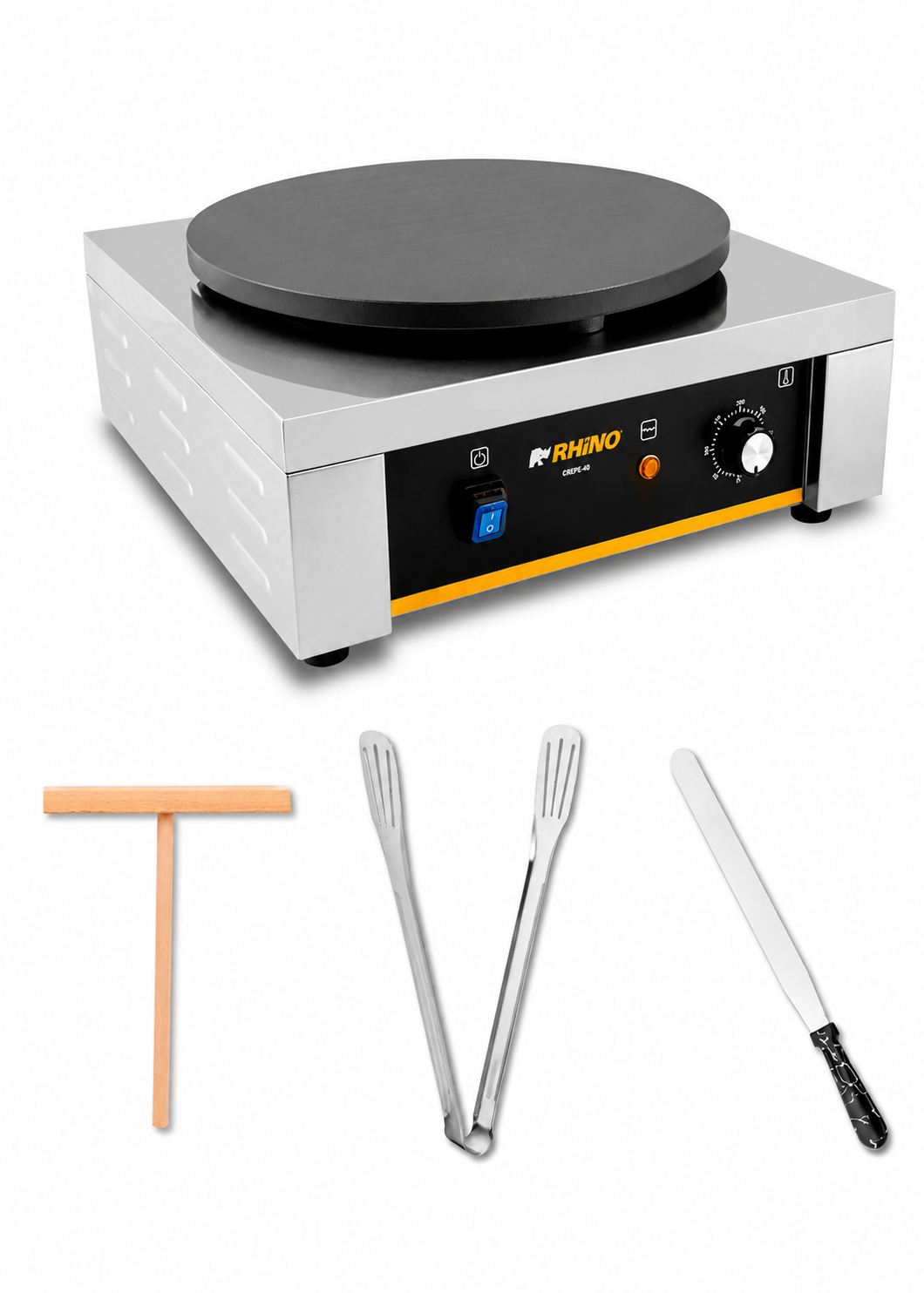 Crepera eléctrica profesional de acero inoxidable 2000 W Ø 40 cm. Temperatura máxima 290°. Rhino CREPE-40 — imagen de producto