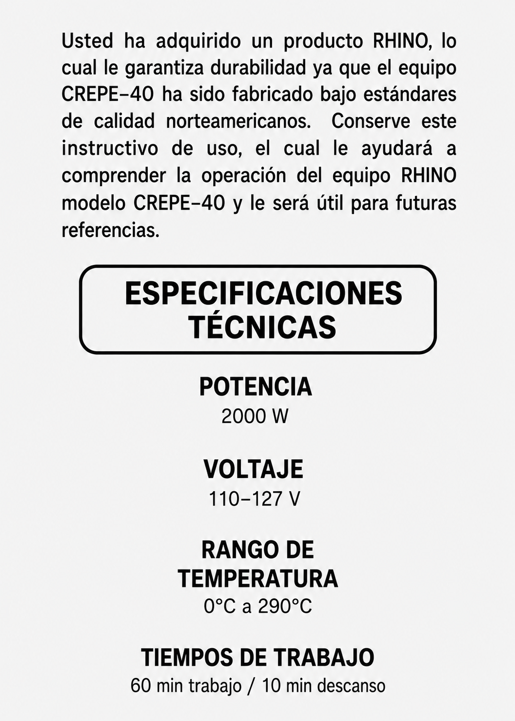 Crepera eléctrica profesional de acero inoxidable 2000 W Ø 40 cm. Temperatura máxima 290°. Rhino CREPE-40 — imagen de producto