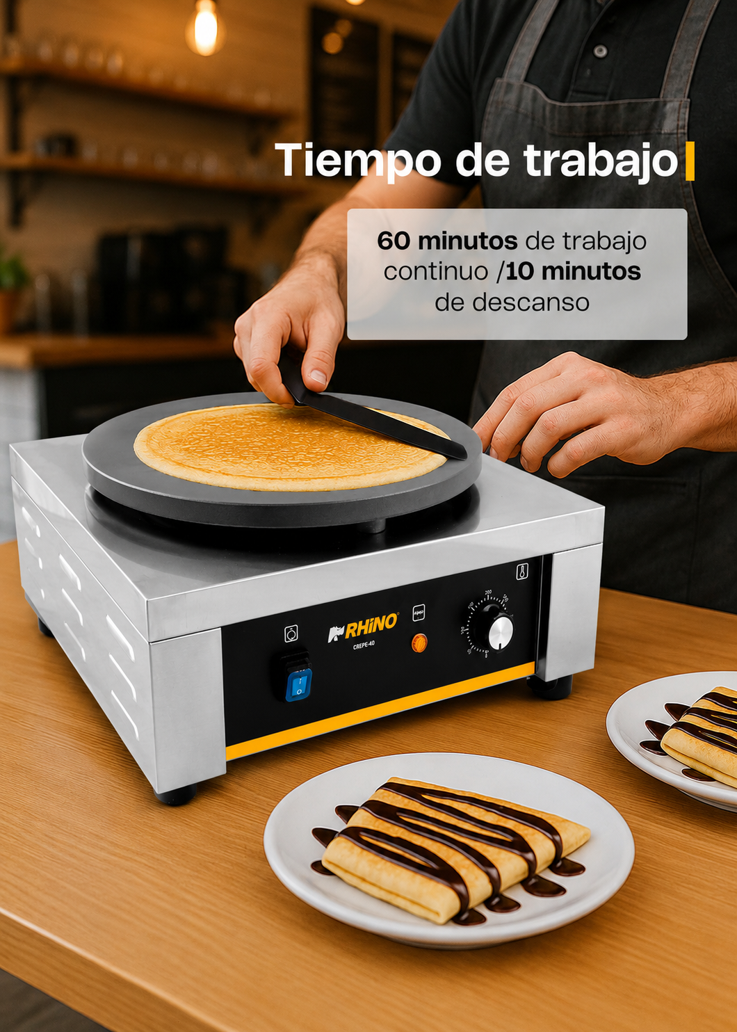 Crepera eléctrica profesional de acero inoxidable 2000 W Ø 40 cm. Temperatura máxima 290°. Rhino CREPE-40 — imagen de producto